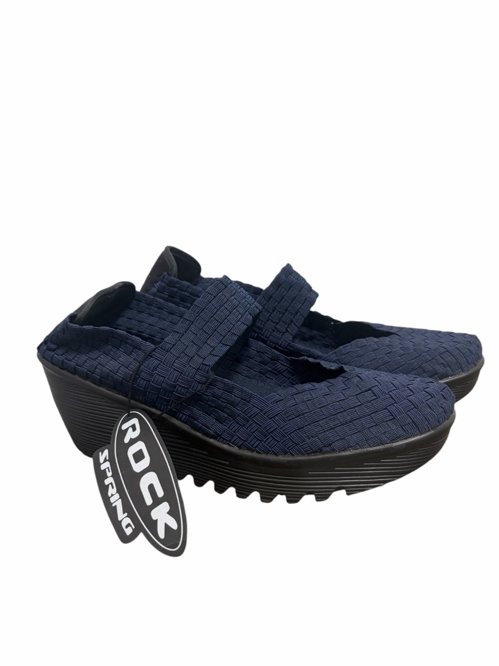 Rock Spring NWT Navy Blue Woven Mary Jane Wedge Sandals - Size 9